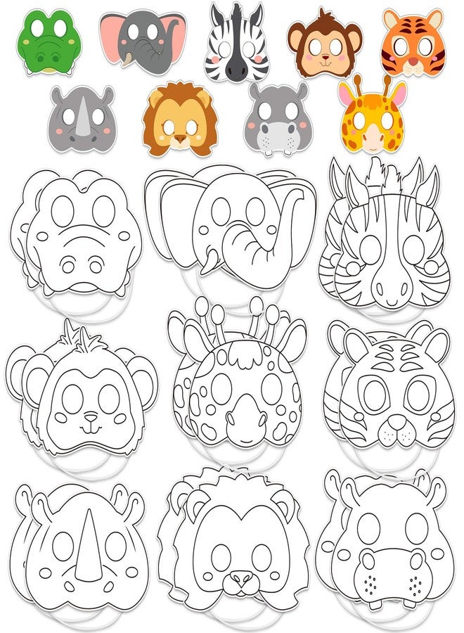 Lonfliness 63 Set Animal Coloring Mask Jungle Paper Arts Crafts Kids Color Your Own Wild Lion Blank DIY Mask Masquerade Birthday Party Dress-Up Decoration Favor School Classroom Activity Game Supplies - Image 1